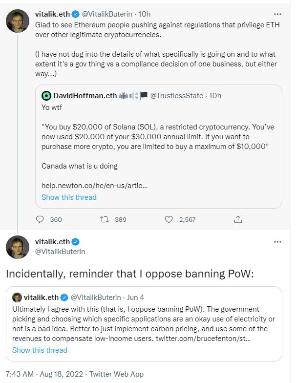 Vitalik 公开支持以太坊社区反对加拿大交易限额政策