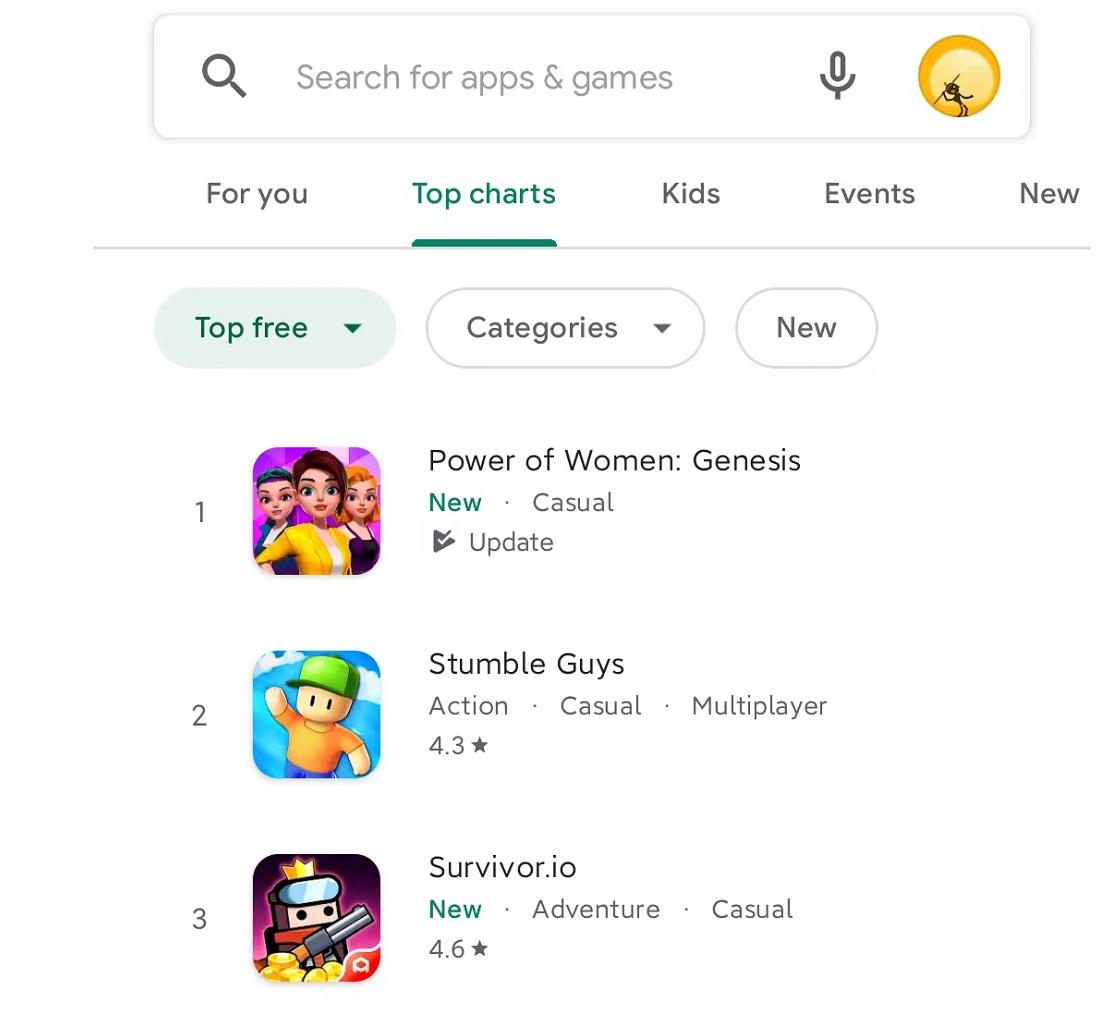 Web3 游戏 Power of Women 登顶 Google Play 美国地区游戏总榜首