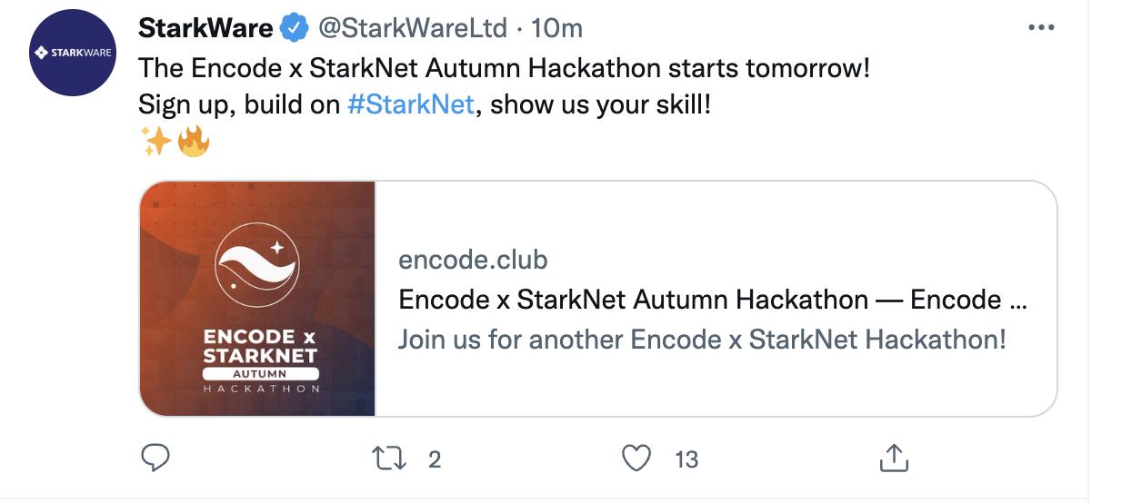 StarkNetは明日、4週間の秋のハッカソンイベントを開始します。