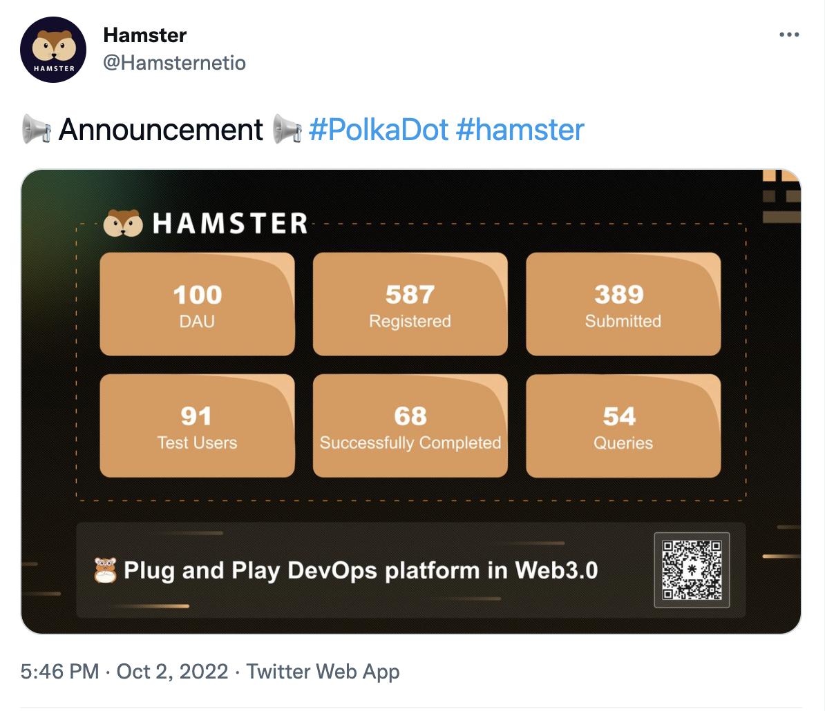 Web3 即插即用 DevOps 平台 Hamster 完成 DevOps Scene I v0.1 產品測試