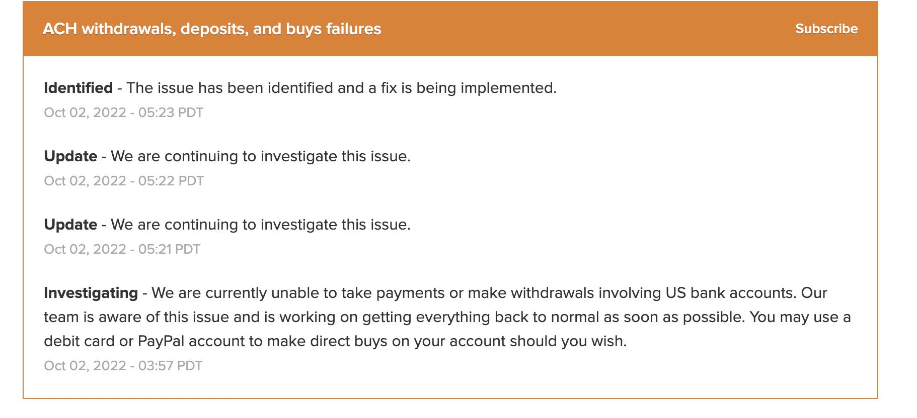 Coinbase：此前故障系创建 ACH 转账时遇到技术问题