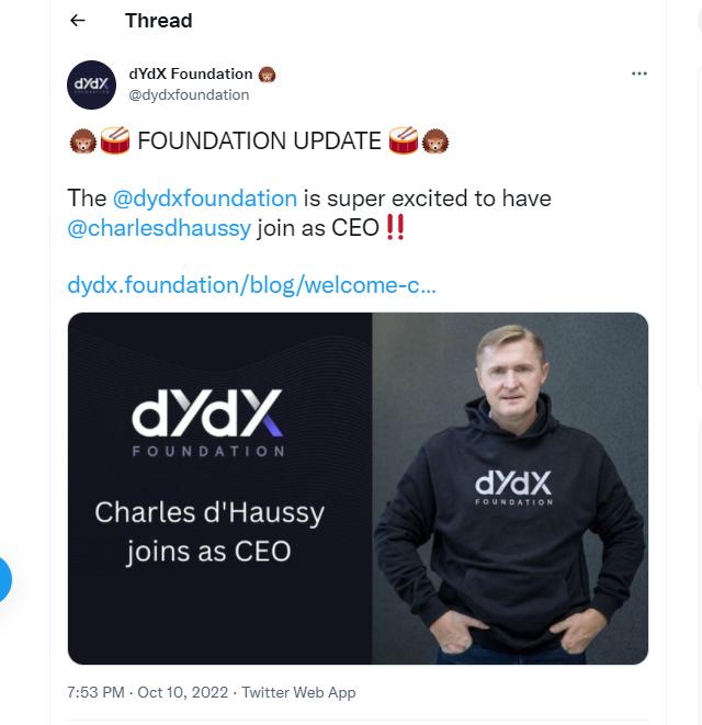 ConsenSys 前亞太區高管 Charles d'Haussy 加入 dYdX 擔任 CEO