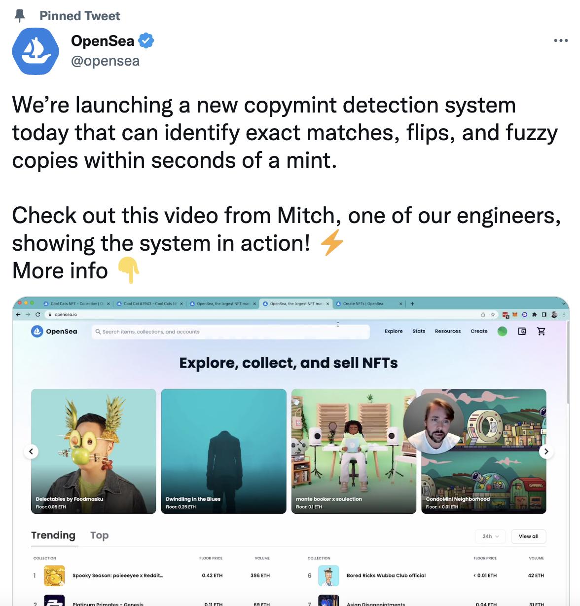 OpenSea 推出查重檢測系統，可在幾秒內識別完全匹配、翻轉和模糊的仿品