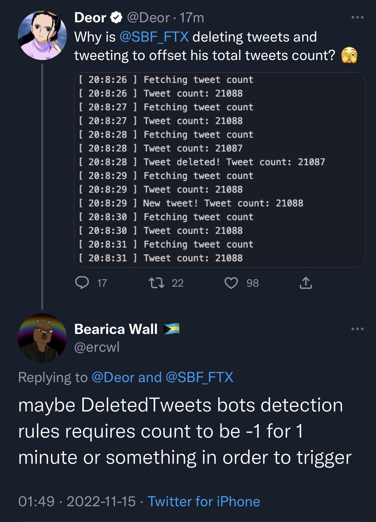 SBF 发布神秘推文或是为了逃避机器人检测到其偷删旧推文的行为