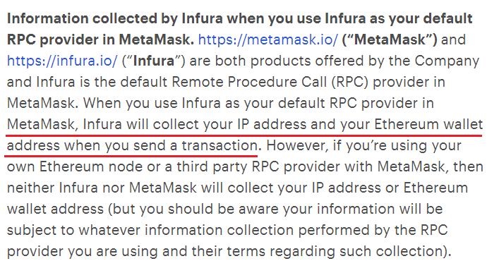 ConsenSysは、MetaMaskユーザーの取引時にIPアドレスとETHアドレスを収集します。