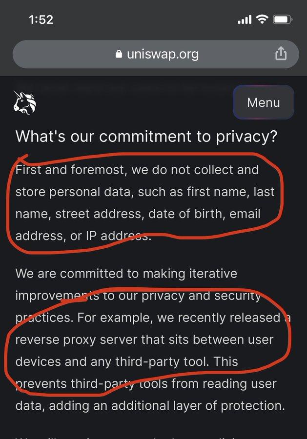 Uniswap founder: Does not track user IPs, while preventing users from being tracked by third-party APIs
