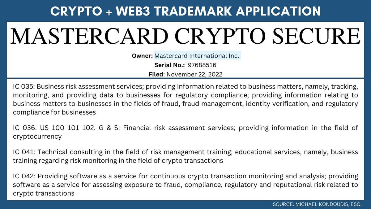 万事达カードが暗号取引監視ソフトウェアなどを含む別のWeb3商標申請を提出しました。