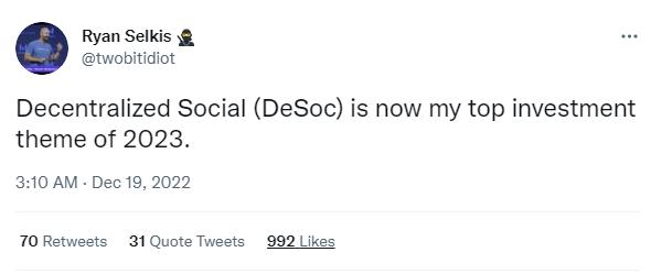 Messariの創設者：分散型ソーシャルが私の2023年の最優先投資テーマになる
