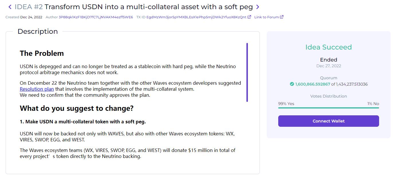 Neutrino 关于将 USDN 转变为软锚定资产的提案已获投票通过