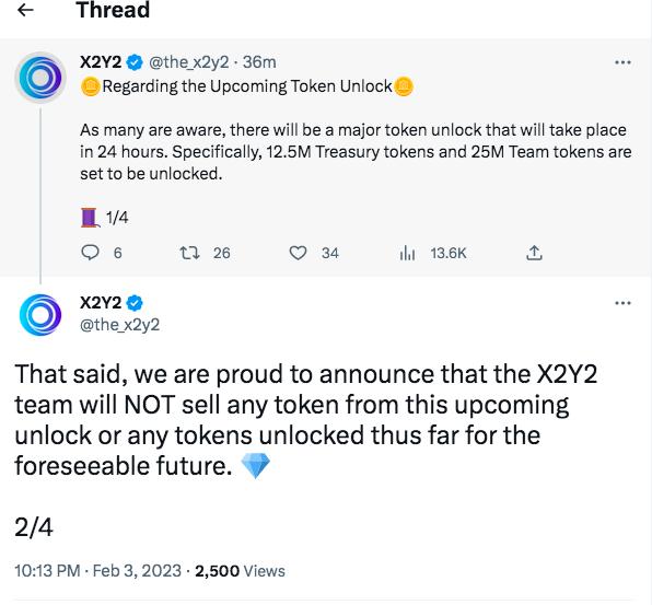 NFT 市场 X2Y2 即将解锁 3750 万枚 Token，团队承诺不会进行抛售