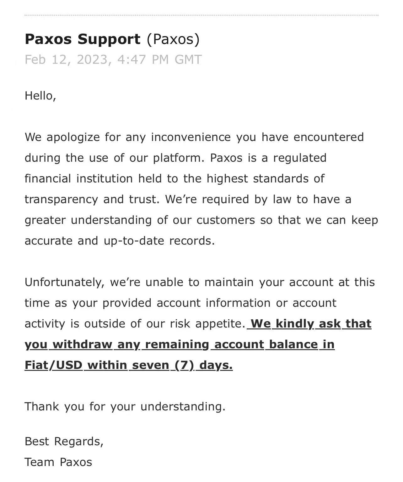 Paxos：一部のユーザーは再度KYC認証を行うか、アカウントを閉鎖する必要があります。