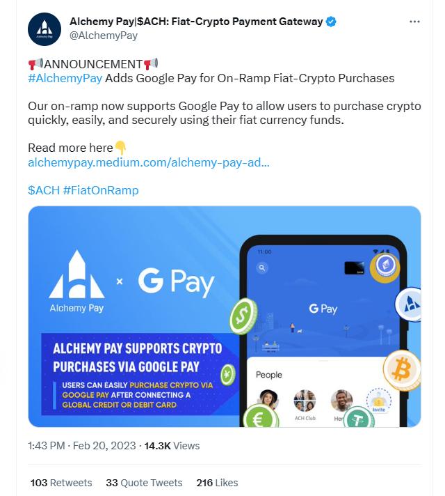 Alchemy PayがGoogle Payによる暗号通貨購入のサポートを追加しました。
