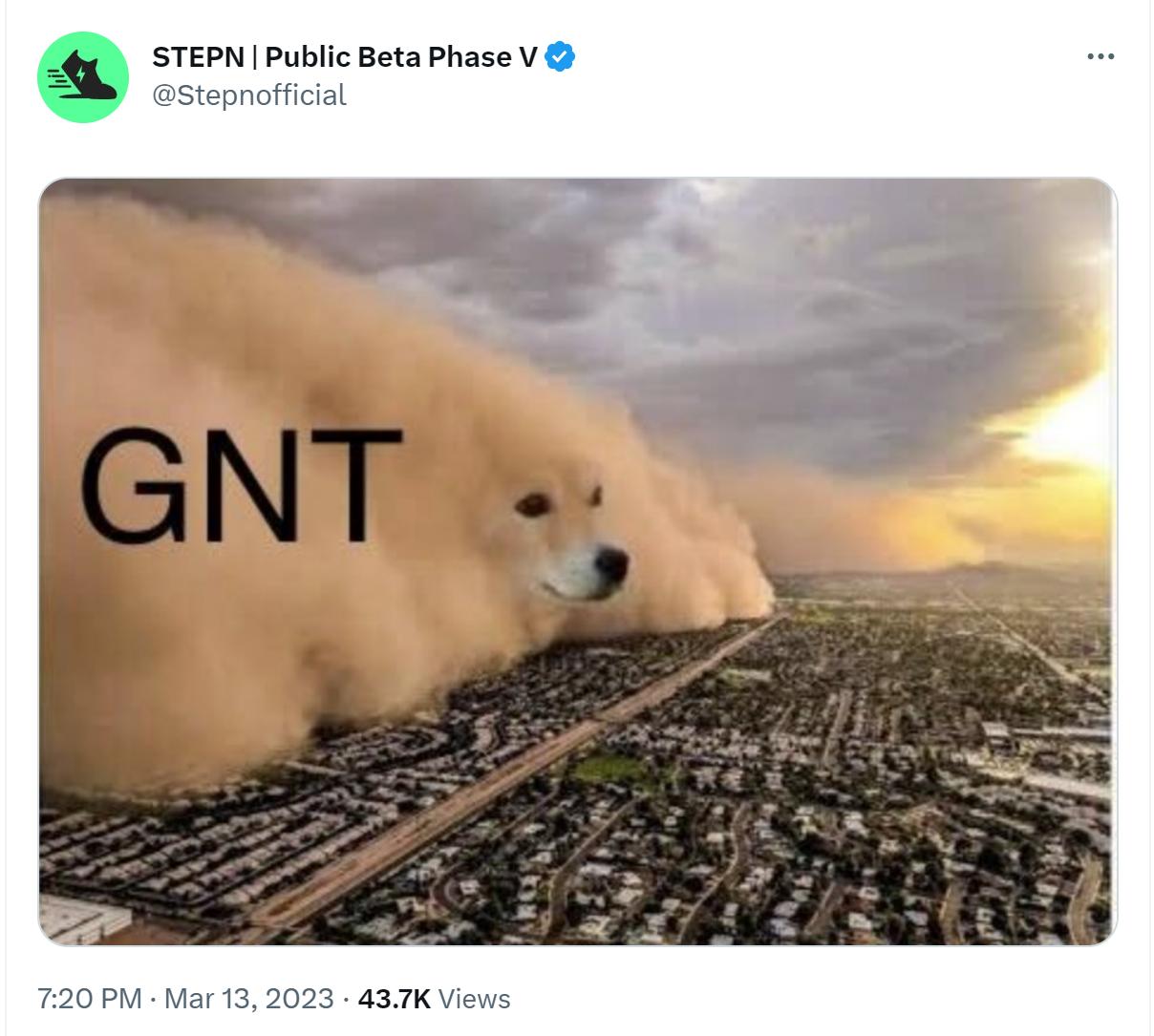 STEPN 공식 트위터에 GNT 텍스트가 포함된 이미지가 게시되었으며, 새로운 토큰을 발행할 것으로 보입니다