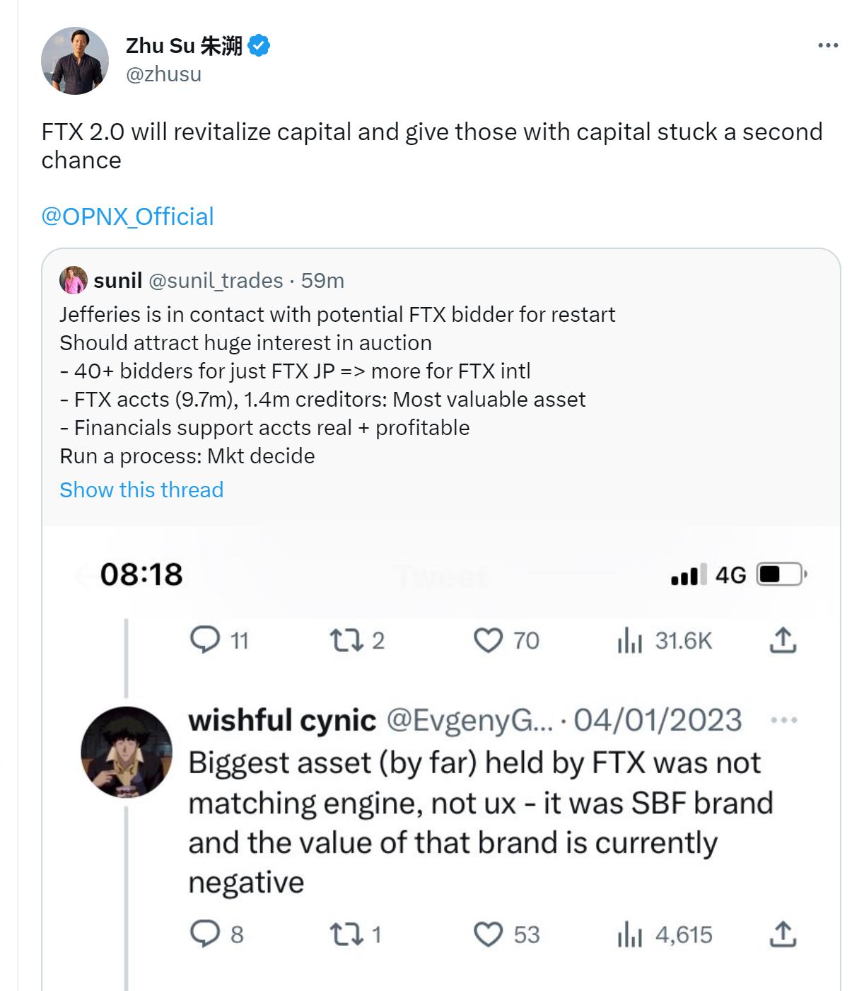 消息人士：Jefferies 正与潜在的 FTX 竞购方接触，希望重启 FTX