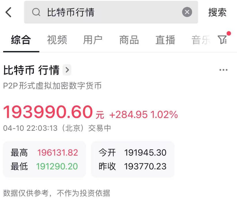 抖音 App 现已支持比特币行情数据查询