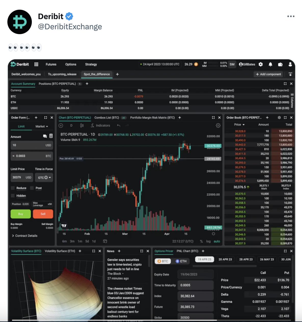 Deribitは4月24日にゼロ手数料の現物取引所を開設します。
