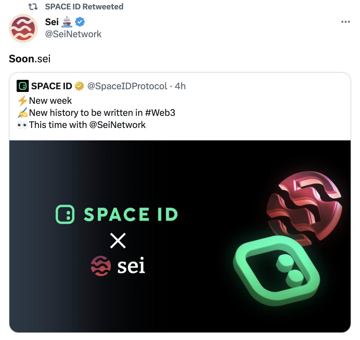 SPACE ID 与 Sei 达成合作，或将推出 .sei 域名服务