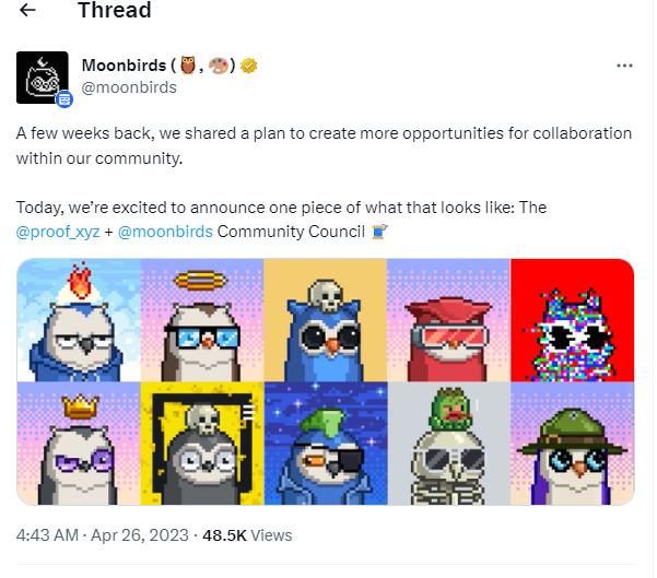 NFT 프로젝트 Moonbirds 설립 “PROOF + Moonbirds 커뮤니티 위원회” 소통 강화