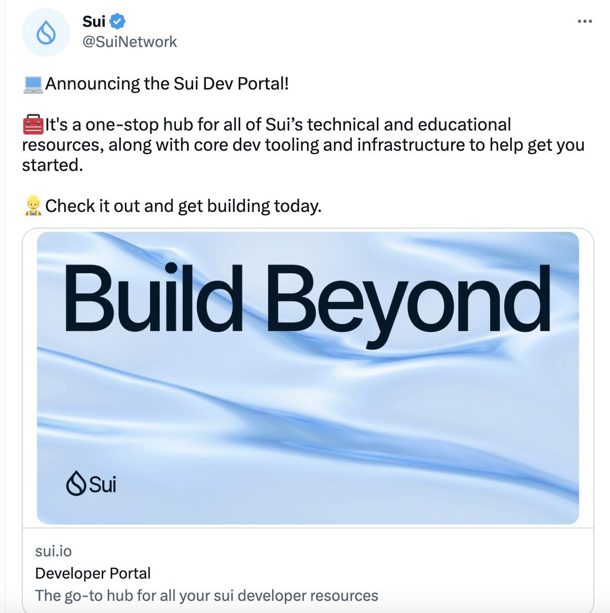 Sui 推出开发者门户 Sui Developer Portal