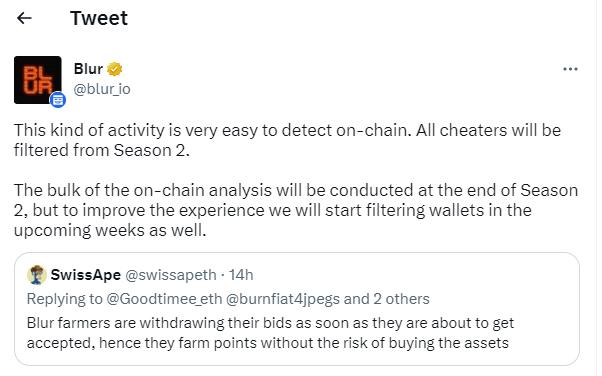 Blur는 부정행위로 점수를 얻는 지갑 주소를 필터링하기 시작했습니다