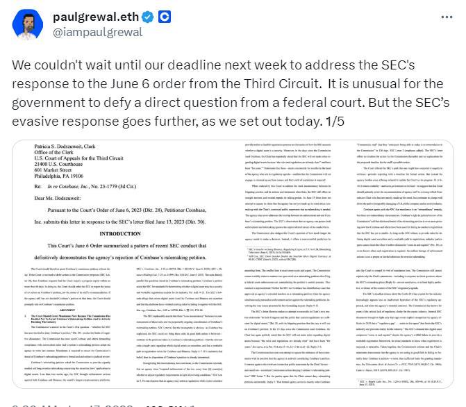 Coinbase 向联邦法院提出请求，强迫美 SEC 对 Coinbase 的请愿书做出回应