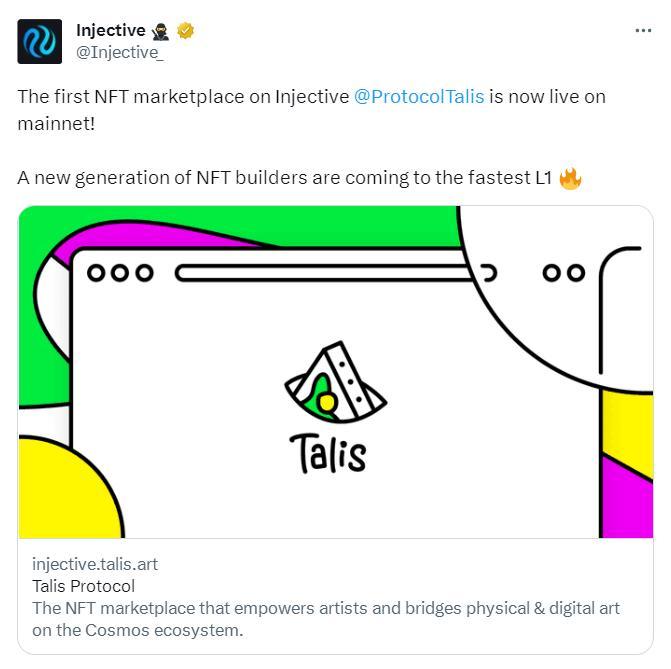 Injective의 첫 번째 NFT 마켓플레이스 Talis Protocol 메인넷 출시