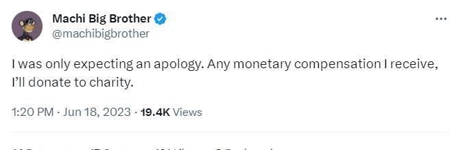 黄立成：在与 ZachXBT 的诉讼中所获赔偿将悉数捐给慈善机构