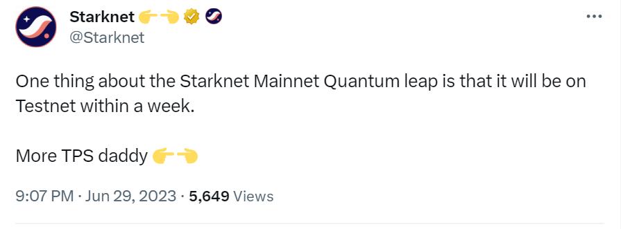 Starknetの新しい「量子跳躍」バージョンが1週間以内にテストネットに登場します。
