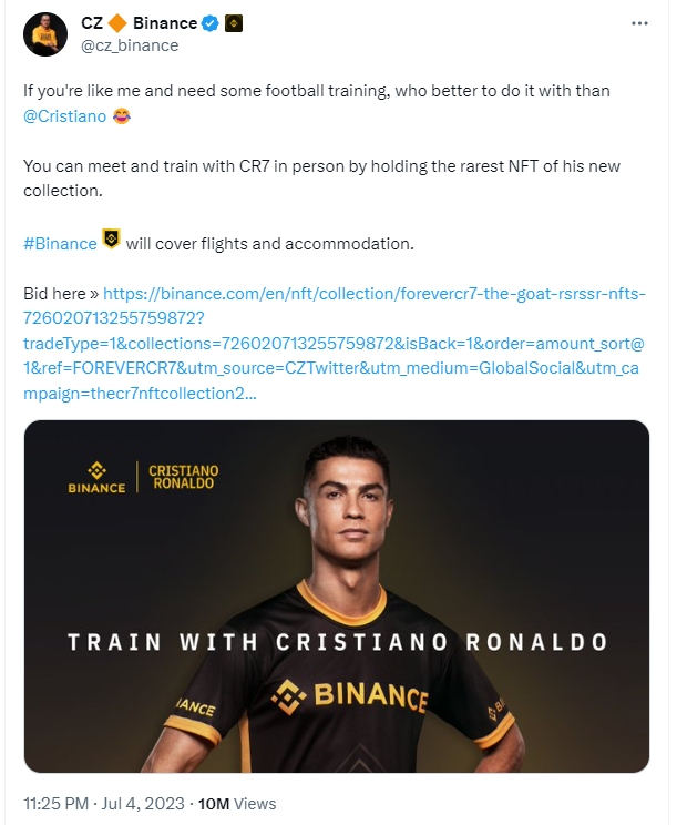자오창펑: 가장 희귀한 ForeverCR7: The GOAT NFT를 소유한 사람은 C 로나와 만나고 훈련할 기회를 가질 것입니다