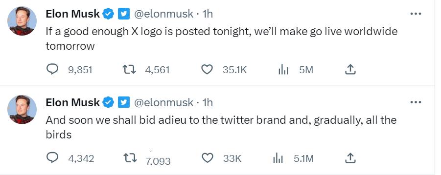 马斯克：推特将更换原有"蓝鸟"形象，以 X 标志作为新logo