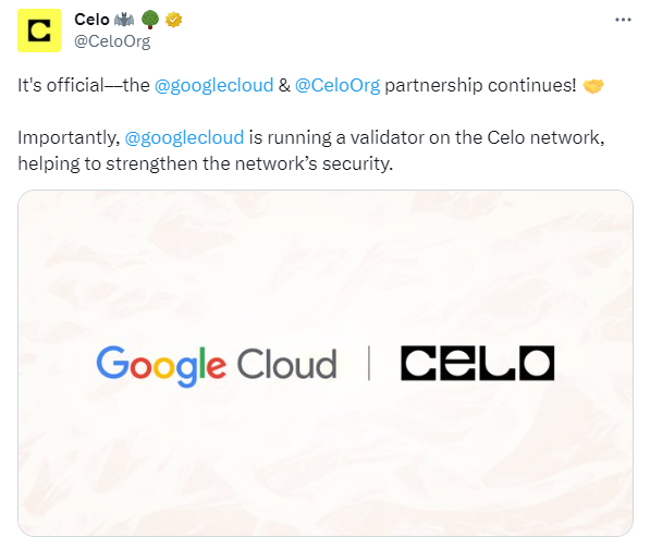Google Cloud は Celo ネットワーク上でバリデーターを運営します。
