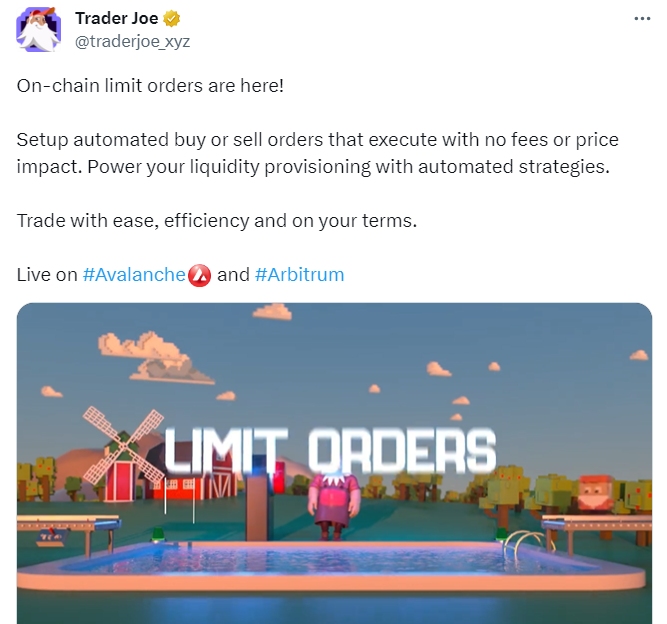 Trader Joe 推出链上限价单功能