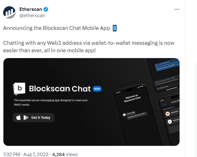 Etherscan launches mobile chat application Blockscan Chat