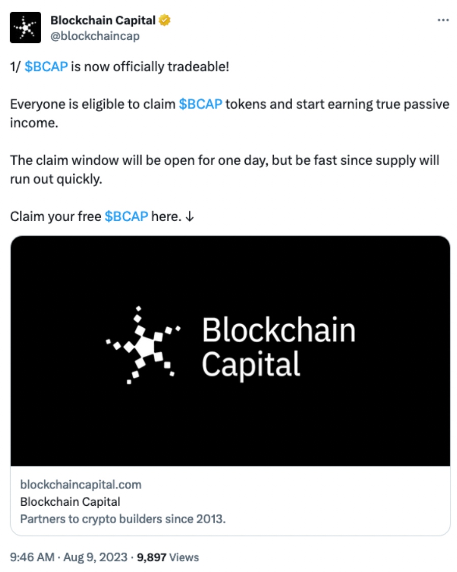 Blockchain Capital 推特账户疑遭黑客攻击并发布虚假代币空投