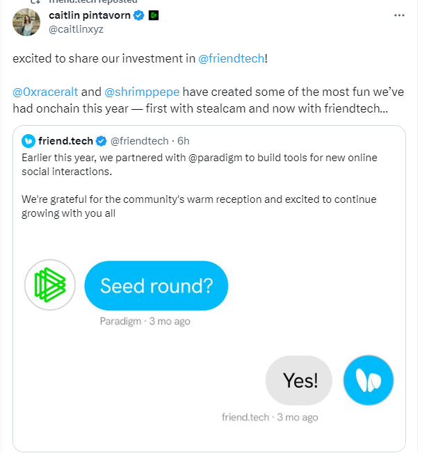 friend.tech 获 Paradigm 种子轮投资