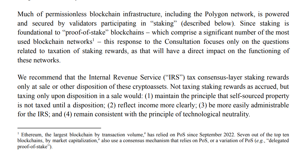 Polygon Labs 回应参议院关于数字资产征税问题，建议仅在出售或处置共识层质押奖励时对其征税