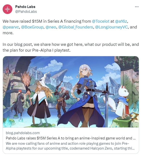 ゲームスタートアップのPahdo Labsが1500万ドルのAラウンド資金調達を完了し、a16zが主導した。