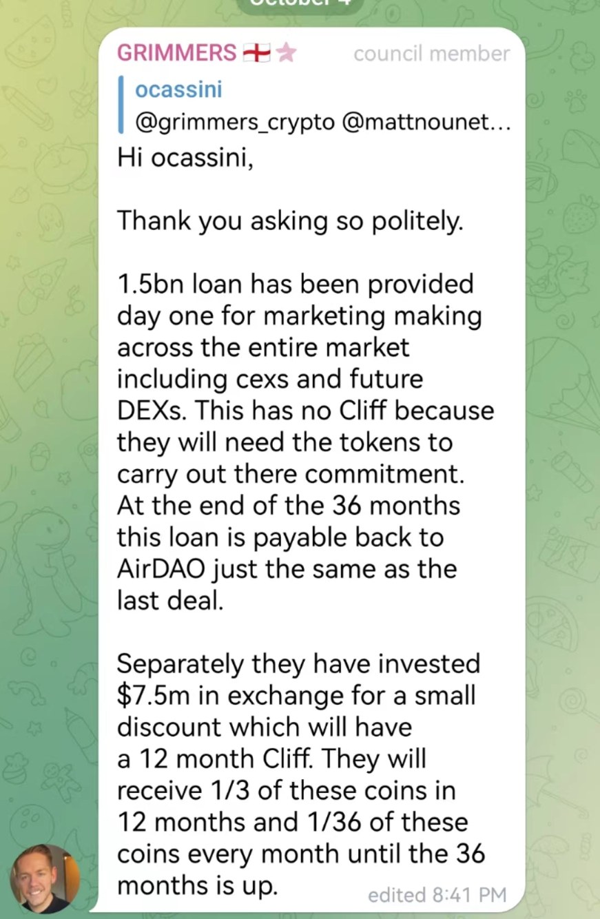 AirDAO：向 DWF Labs 发送的 15 亿枚代币仅为其做市，36 个月后将会归还