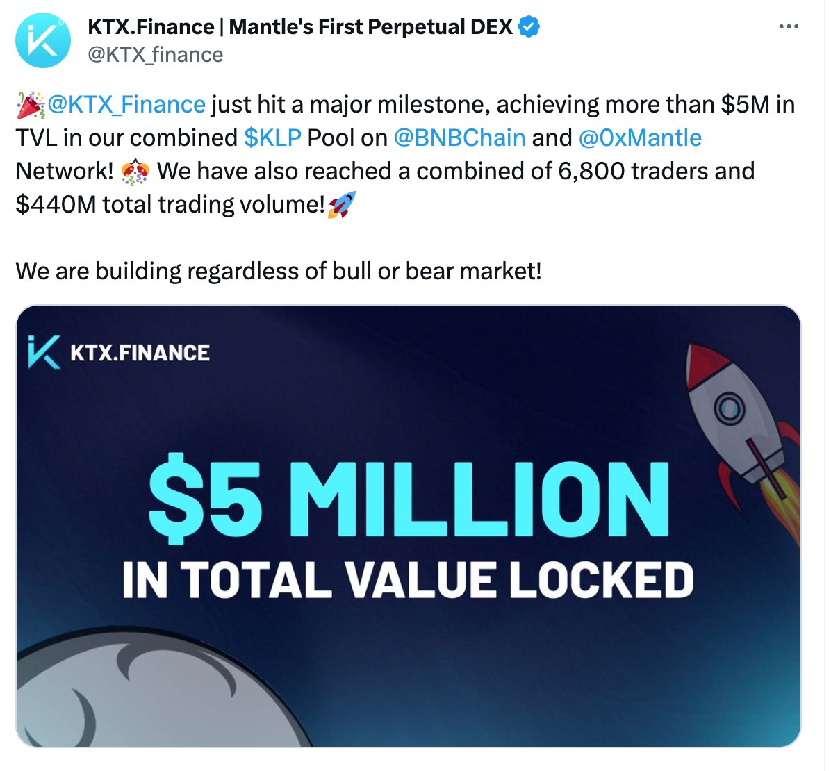 KTX.Finance 在 BNBChain 和 Mantle 上的 KLP 资金池 TVL 总计超过 500 万美元