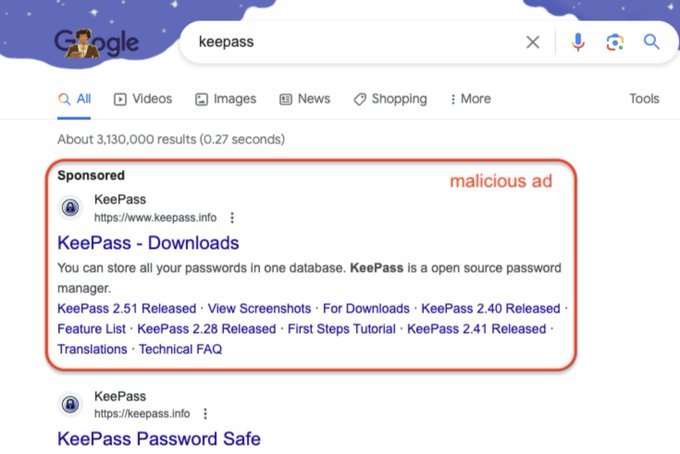 慢霧 CISO：開源密碼管理器 KeePass 在 Google 搜尋出現廣告釣魚官網，用戶需注意風險