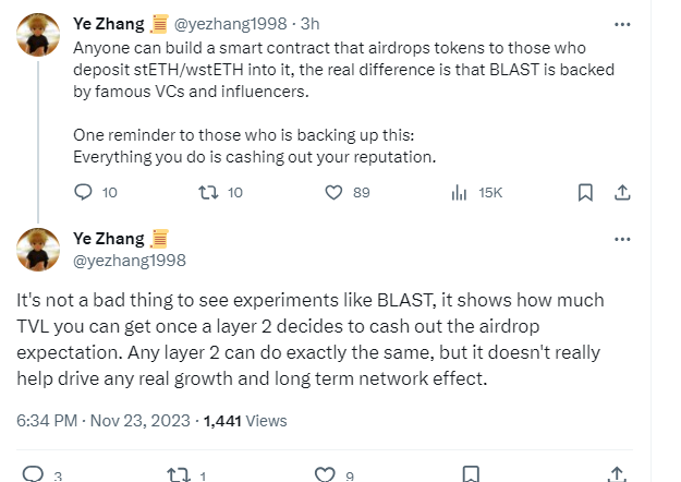 Scroll 联创：任何 L2 都能做与 Blast 相同的事情，但这对推动增长和长期网络效应无实际帮助