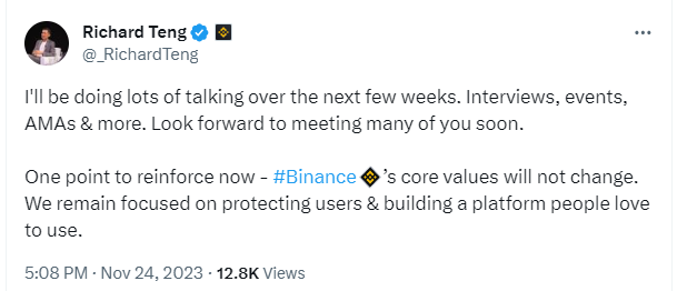幣安 CEO Richard Teng：幣安核心價值觀不會改變，仍致力於保護用戶和打造人們喜愛的平台