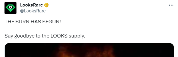 LooksRare：LOOKSトークンの焼却が始まりました