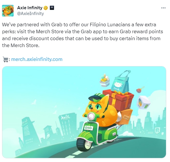 Axieはフィリピンの配車アプリGrabと提携し、現地のユーザーに追加の特典を提供します。