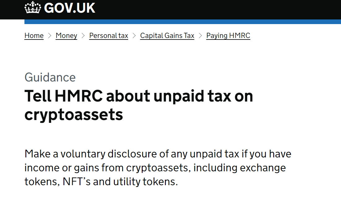英国税务与海关总署敦促加密货币持有者披露收益