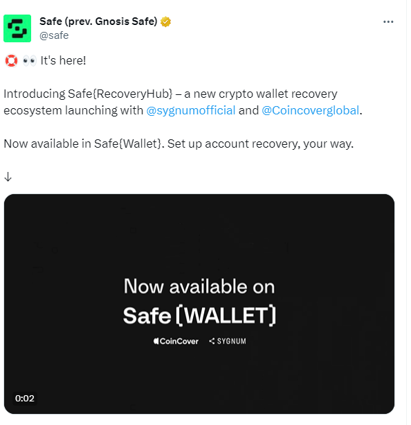 Safe는 암호화 지갑 복구 솔루션 Safe{RecoveryHub}를 출시했습니다