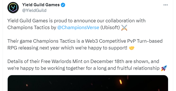YGG announces partnership with Ubisoft's blockchain game Champions Tactics