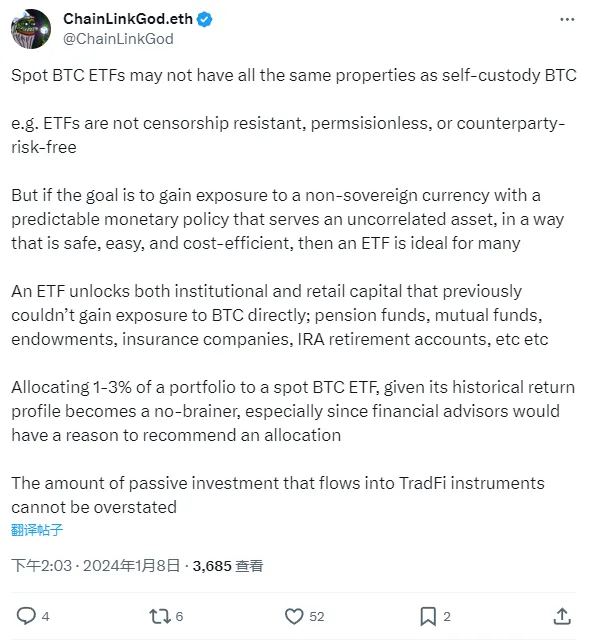 观点：现货 BTC ETF 可能不具有与自我托管 BTC 相同的所有属性