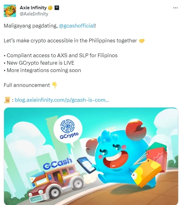 Axie 與菲律賓支付巨頭 Gcash 達成戰略合作