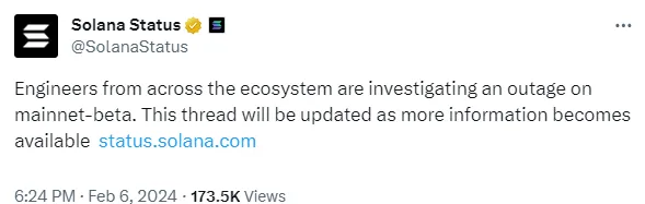 Solana 主网测试版发生宕机，工程师正调查网络中断问题
